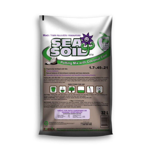 Bag of Sea Soil potting mix with coconut coir on a white background